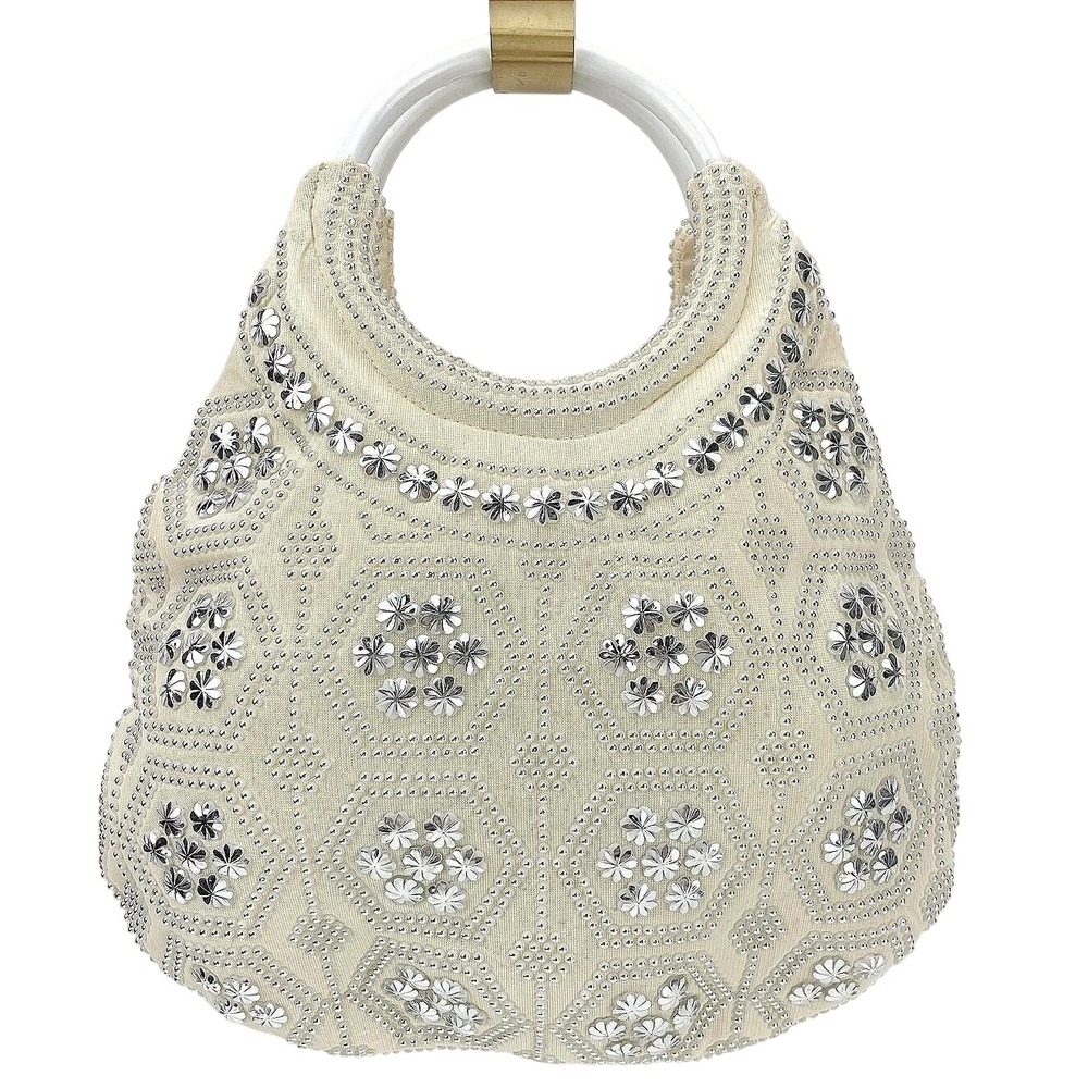 Vintage 80s 11x13 Starburst Round Handle Purse Handbag Wedding Summer Coastal
